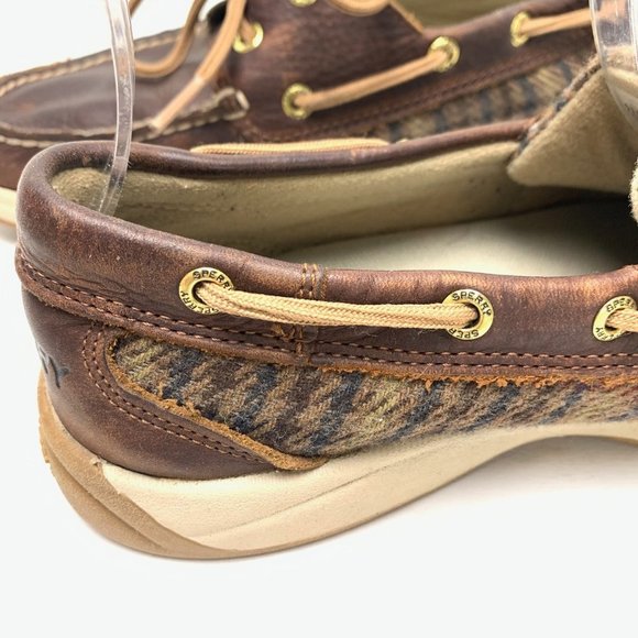 SPERRY TOP SIDER Genuine Leather Brown Houndstooth Loafers Boat Shoes Flats sz 8 - Picture 15 of 16